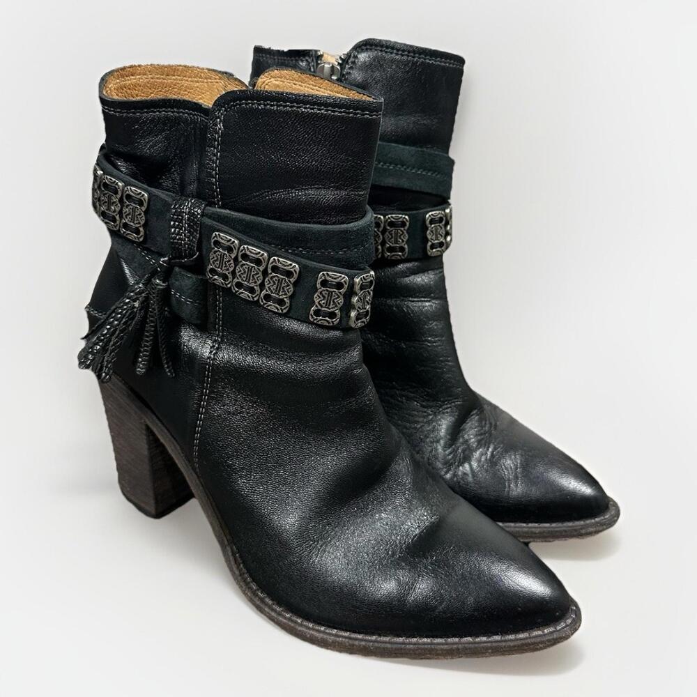 Lucchese Catalina Women Size 7.5 B Black Leather Short Boots BL7054 Silver Zip
